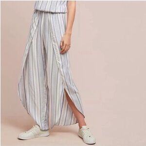 DREW White and Blue Wide Leg Pants with Side Slits